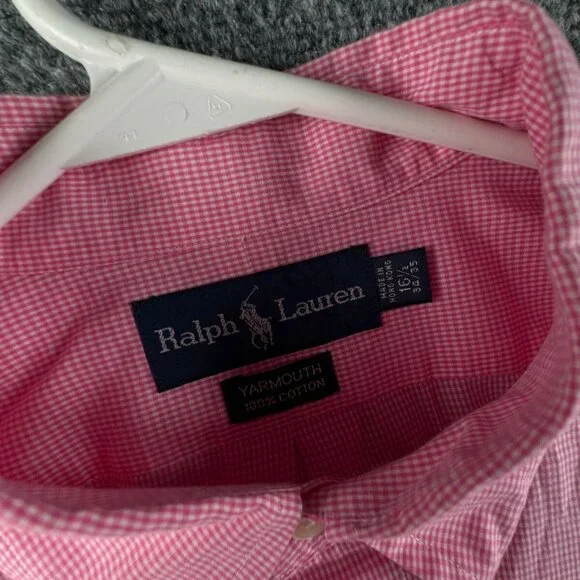Ralph Lauren Long Sleeve Button Up Shirt Cotton Pink Check Yarmouth 16.5 34/35 - Picture 8 of 12